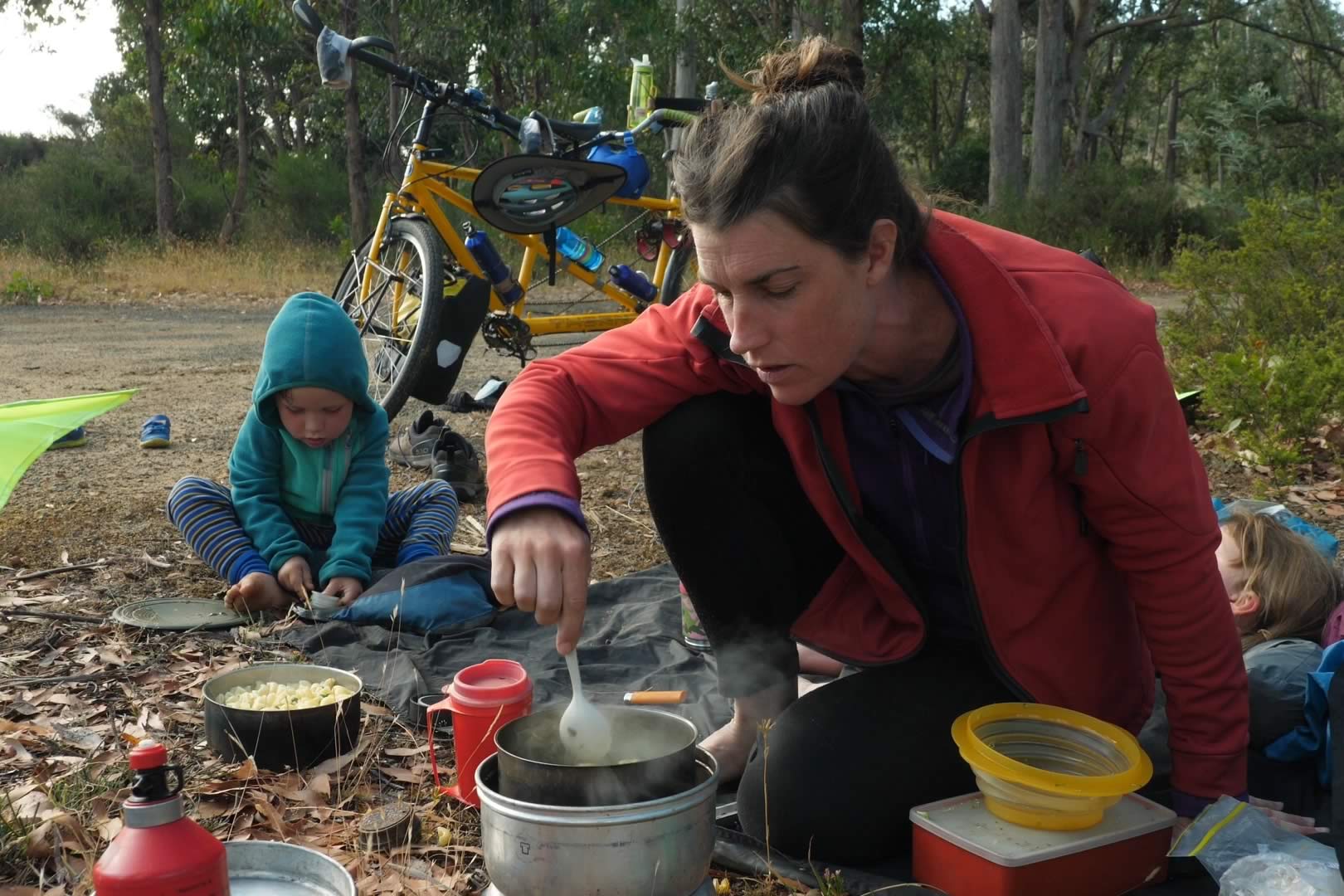 Cooking with the camp stove. Photo: Andrew Hughes.